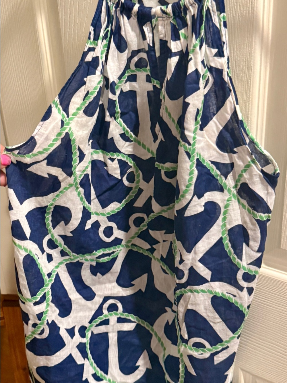Mud Pie Navy, White & Green Anchor Rope Print Dress